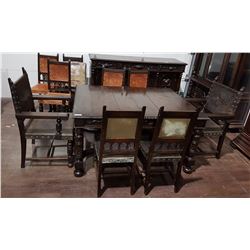 HIGHLY CARVED GERMAN TABLE & 8 CHAIRS