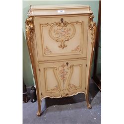 FRENCH GILT LIQUOR CABINET W/FLORAL DETAIL