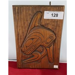 SIGNED KILLER WHALE NATIVE CARVED PLAQUE