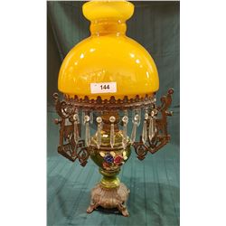 VICTORIAN ERA AUSTRIAN OIL LAMP W/CRYSTAL DROPS