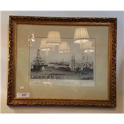 GILT FRAMED SHIP PRINT APPROX 22  X 18.5  SUMMER SCENES IN NEW YORK HARBOUR