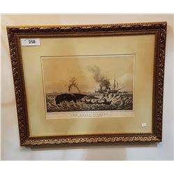 GILT FRAMED SHIP PRINT APPROX 22" X 18.5" THE WHALE FISHERY