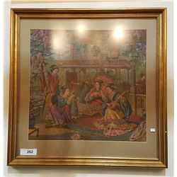 FRAMED ASIAN THEMED TAPESTRY APPROX 25.5  X 25.5 