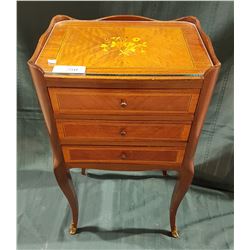 INLAID 3 DRAWER STAND W/GLASS TOP