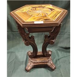 INLAID PARLOUR TABLE W/HIGHLY CARVED BASE