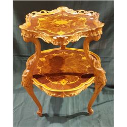 FRENCH HIGHLY CARVED INLAID 2 TIER FIGURAL PARLOUR TABLE