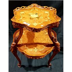 FRENCH HIGHLY CARVED INLAID 2 TIER FIGURAL PARLOUR TABLE