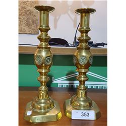 PAIR VICTORIAN BRASS CANDLESTICKS
