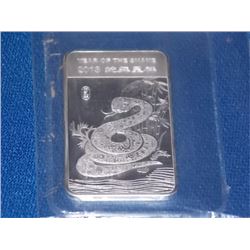 SILVER BAR - ½ TROY OUNCE .999 FINE SILVER ART BAR - 2013 YEAR OF THE SNAKE - MINT SEALED