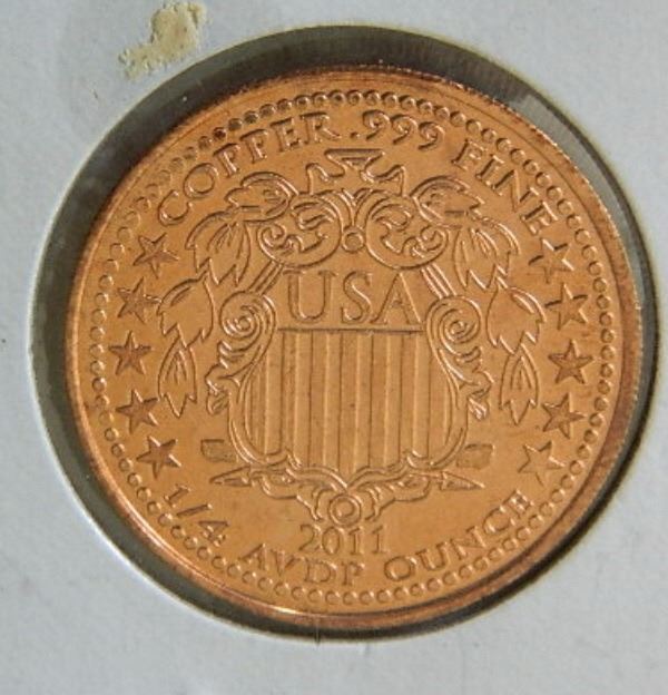 COIN COPPER ROUND .999 fine 1/4 advp ounce 2011