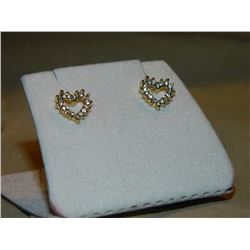 EARRINGS - GOLD TONE - CLEAR CRYSTALS IN HEART DESIGNED SETTING - NON-FEROUS
