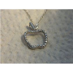 NECKLACE - DIAMOND IN STAMPED 925 STERLING SILVER APPLE DESIGNED SETTING - INCLUDES STERLING SILVER 