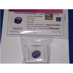 GEMSTONE - CERTIFIED 5.86CT VIOLET COLOR NATURAL AMETHYST  - OVAL FACETED - INCLUDES GEMSTONE ANALYS