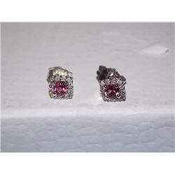 EARRINGS - NEW .34CTW SQUARE CUSION CUT TOURMALINES & 24 ROUND FACETED DIAMONDS IN 10K WHITE GOLD SE