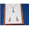 Image 1 : NECKLACE & EARRINGS - NEW PEAR FACETED EMERALD & DIAMONDS IN STERLING SILVER SETTING - INCLUDES CERT