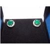 Image 1 : EARRINGS- NEW 2.25CT ROUND CUT RICH, DEEP GREEN EMERALD & DIAMONDS IN STERLING SILVER SETTING - INCL