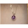 Image 1 : NECKLACE - 3.5CT OVAL FACETED AMETHYST & DIAMOND IN STERLING SILVER SETTING - INLCUDES CERTIFICATE $