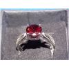 Image 1 : RING - 2.5CTW ROUND FACETED GARNET & 2 DIAMONDS IN STERLING SILVER SETTING - INCLUDES CERTIFICATE $4