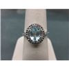 Image 1 : RING - BLUE TOPAZ & DIAMOND IN STERLING SILVER SETTING - 1 CT OVAL FACETTED TOPAZ & 2 DIAMONDS - RET