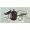 Image 1 : RING - PEAR FACETED GARNET WITH 2 SHOULDER GEMS IN STERLING SIILVER SETTING - RETAIL ESTIMATE $250
