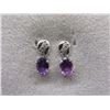 Image 1 : EARRINGS - NEW 1.7CT ROUND FACETED AMETHYST & DIAMONDS IN STERLING SILVER SETTINGS - POST & BUTTERFL