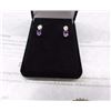 Image 2 : EARRINGS - NEW 1.7CT ROUND FACETED AMETHYST & DIAMONDS IN STERLING SILVER SETTINGS - POST & BUTTERFL