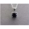 Image 1 : NECKLACE - SQUARE FACETED BLUE SAPPHIRE & DIAMOND IN STERLING SILVER SETTING - RETAIL ESTIMATE $275