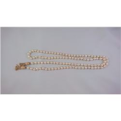 PEARL NECKLACE BAROQUE CULTURED WHITE PEARLS WITH 14KT YELLOW GOLD TASSEL ENDS REPLACEMENT VALUE