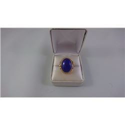 14KT YELLOW GOLD LADIES RING SET WITH ONE OVAL CAB CUT BLUE STONE + 6 SCD TW 6.9 GRAM REPLACEMENT