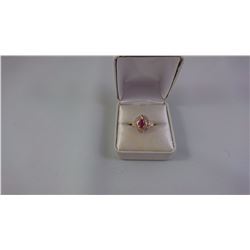 14KT YELLOW GOLD LADIES RING SET WITH ONE OVAL CUT RUBY + 36 SCD TW 3.6 GRAM REPLACEMENT VALUE $625