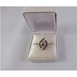 10KT YELLOW GOLD LADIES RING SET WITH 21 MARQUISE CUT BLUE SAPPHIRE TW 4.3 GRAM REPLACEMENT VALUE