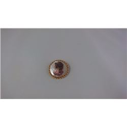14KT YELLOW GOLD BROOCH (FRAME) SET WITH ONE ROUND SHELL CAMEO (WOMANS BUST) REPLACEMENT VALUE $450