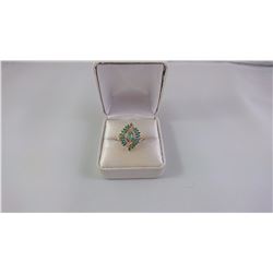 10KT YELLOW GOLD LADIES CLUSTER STYLE RING SET WITH 2 MARQUISE EMERALDS +10 SCD TW 4.4 GRAM