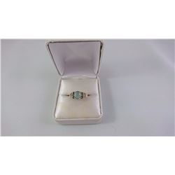 14KT YELLOW GOLD LADIES RING SET WITH ONE OVAL CUT BLUE STONE TOPAZ + 6 EMERALD + 8 SCD TW 3.4 GRAM