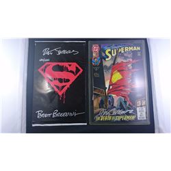 2 SUPERMAN COMICS SIGNED BY BRETT BREEDING ILLUSTRATOR