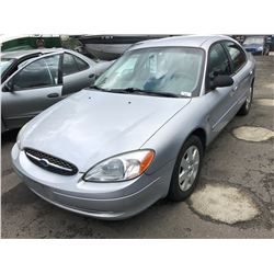 2002 FORD TAURUS LX, 4 DOOR SEDAN, GREY, VIN # 1FAFP52222G213405