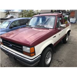 1990 FORD BRONCO II XL, 2 DOOR SUV, RED/WHITE, VIN # 1FMCU14TXLUA93193