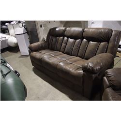 BROWN SUEDE RECLINING 3 PIECE COUCH, LOVE SEAT AND CHAIR SET