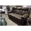 Image 1 : BROWN SUEDE RECLINING 3 PIECE COUCH, LOVE SEAT AND CHAIR SET