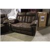 Image 2 : BROWN SUEDE RECLINING 3 PIECE COUCH, LOVE SEAT AND CHAIR SET