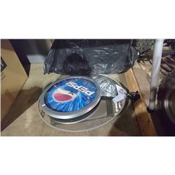 CORNER SECURITY MIRROR AND PEPSI CLOCK