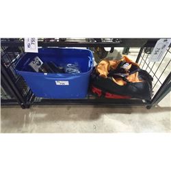 BIN OF ASSORTED TOOLS & RIDGID POWER TOOLS