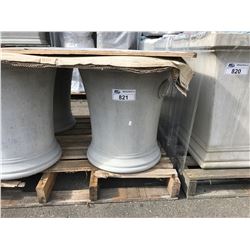 PAIR OF GARDEN STONE SHORT ROUND CEMENT PLANTERS