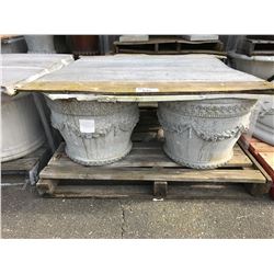 4 SHORT ROUND FLOWERED CEMENT GARDEN STONE PLANTERS