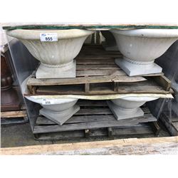 4 GREY SHORT FLUTED CEMENT FLOWER POTS