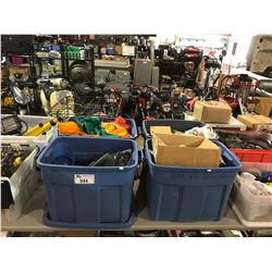 4 BLUE BINS OF FABRIC AND LIGHTING