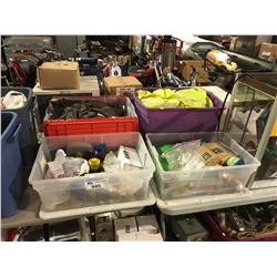 4 BINS OF RAIN GEAR AND LIGHTING
