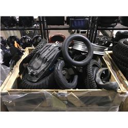 BIN OF SCOOTER PARTS AND TIRES