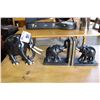 Image 1 : CARVED WOODEN ELEPHANT WITH IVORY TUSKS AND 2 CARVED WOOD BOOKENDS