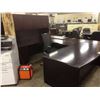Image 2 : DARK MAHOGANY U SHAPED BOW FRONT EXECUTIVE DESK C/W HUTCH